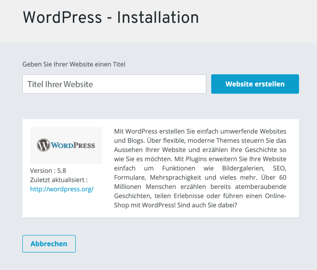 WordPress Installation: Titel der Website eingeben