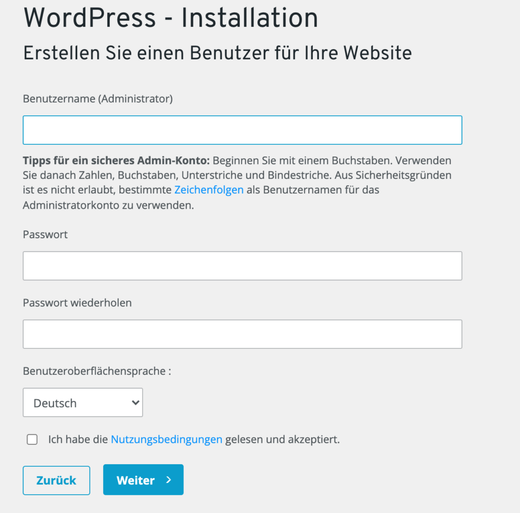 WordPress Installation: Benutzer erstellen