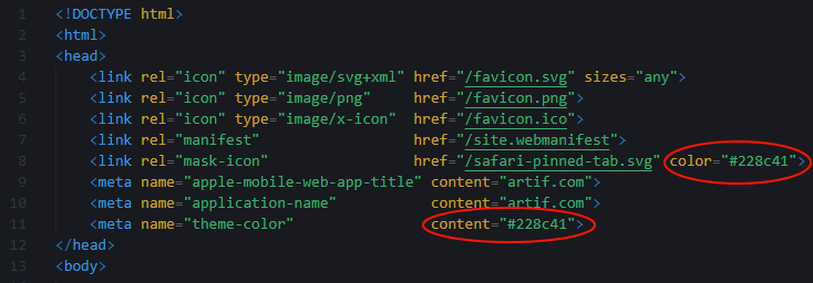 hex farbe im html head